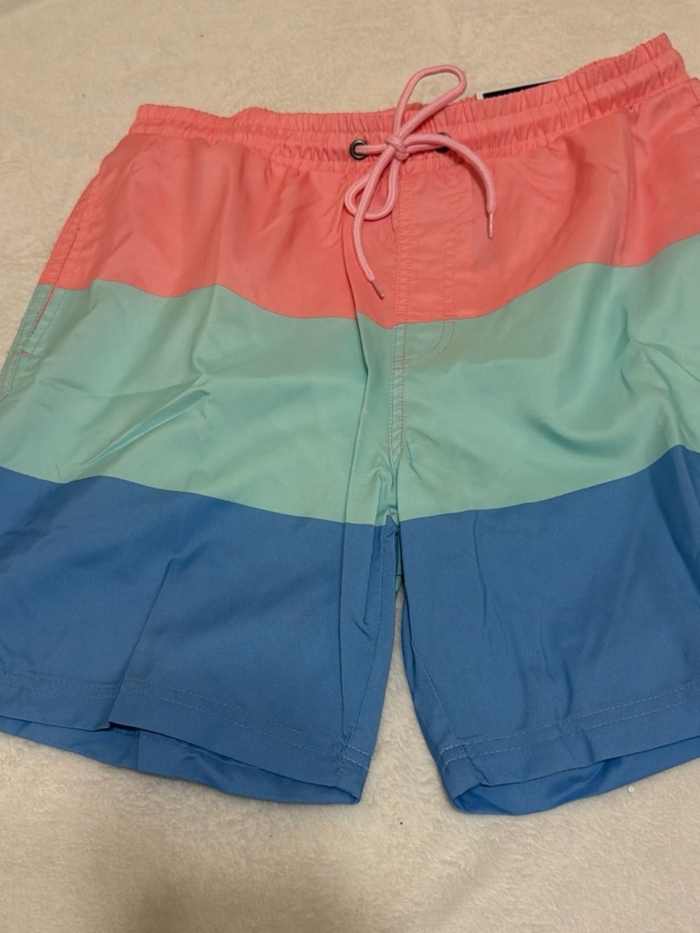 Club Room Colorblock Swim Trunks in Coral, Mint & Blue